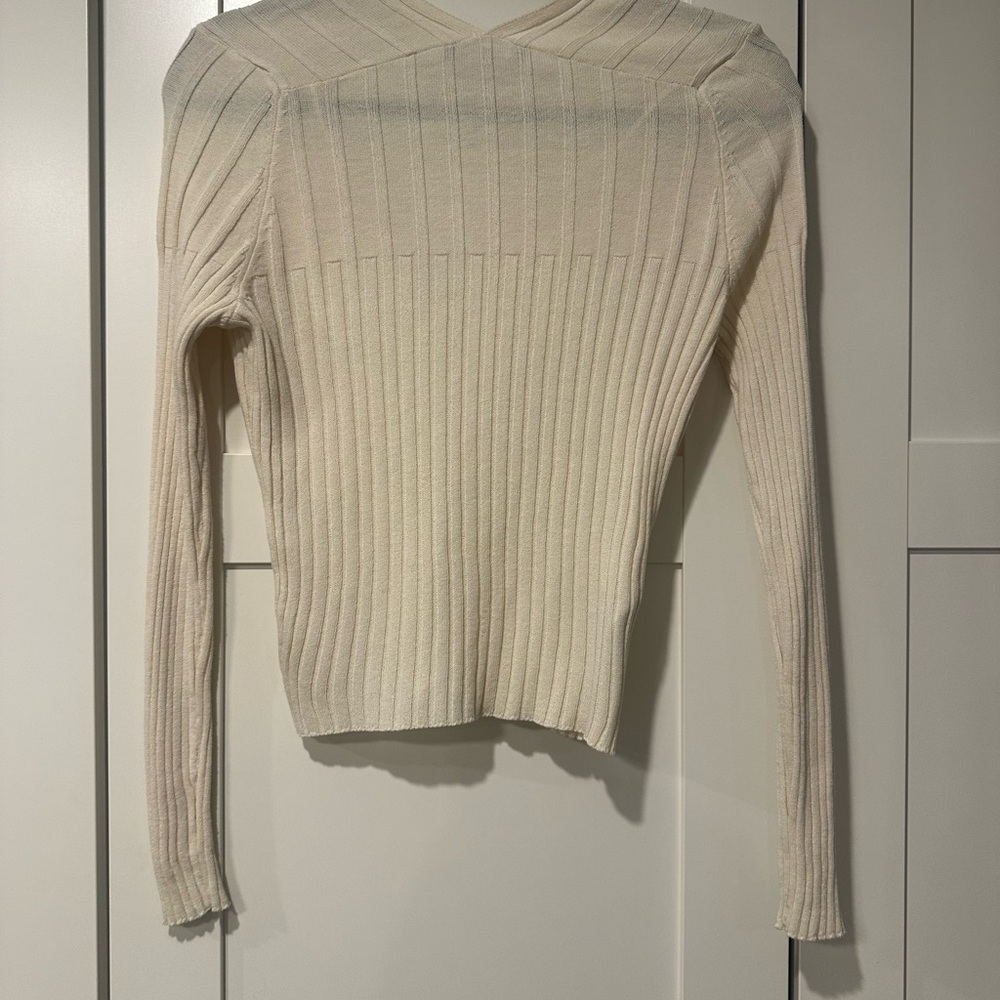Mango Cream Ribbed Button-Up Blouse - Picture 2 of 2